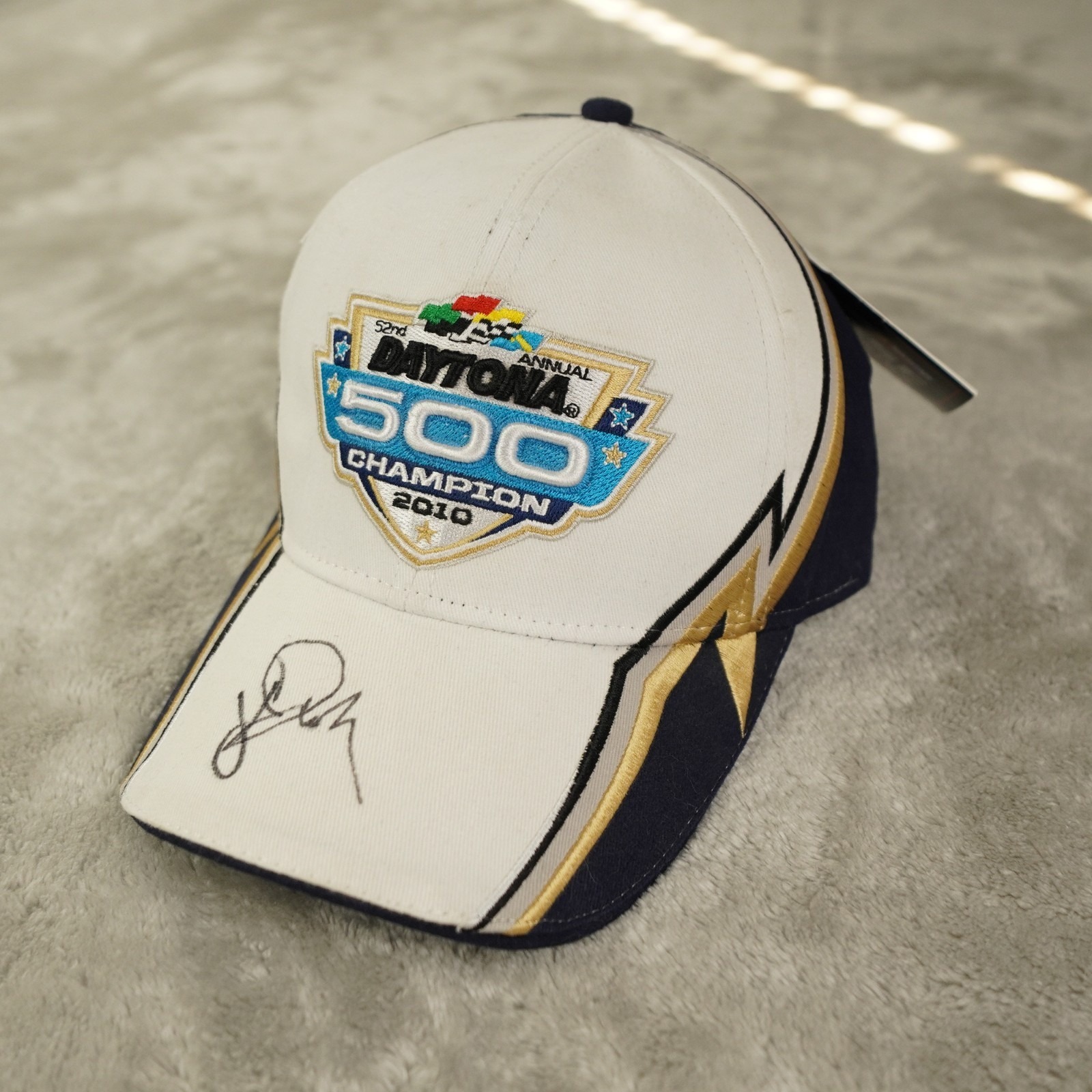 Daytona 500 Champion 2010 Hat Cap Strap Back One Size Blue Nascar Racing Signed